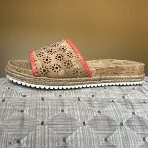 Jack Rogers Laser Cut Cork Espadrille Slide Sandals Women 6.5 M Summer Casual